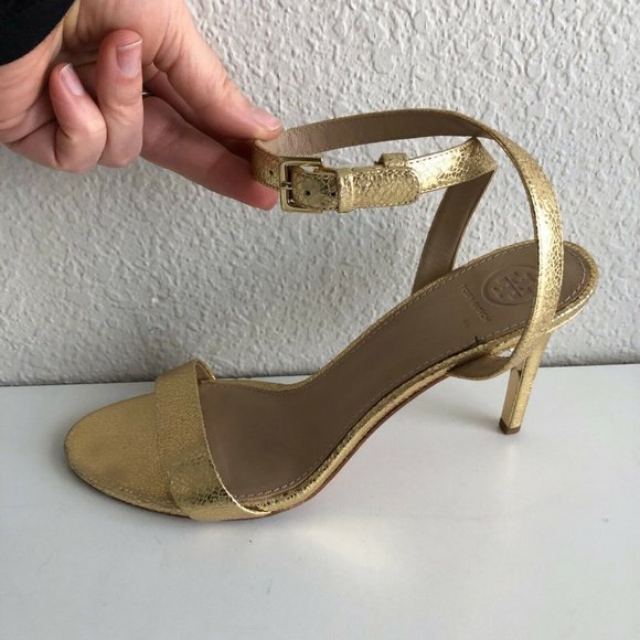 Tory Burch Women's Elana Sandals Size 8.5 M Metallic Gold Strappy Heels 85 mm - Picture 8 of 12